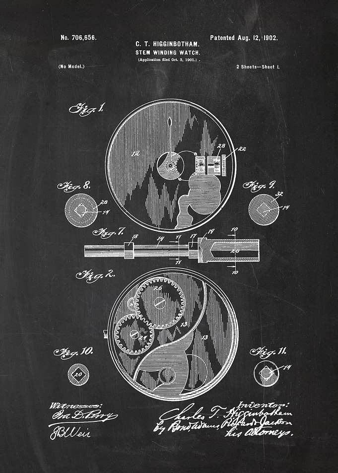 1902 Stem Winding Watch - Patent Drawing