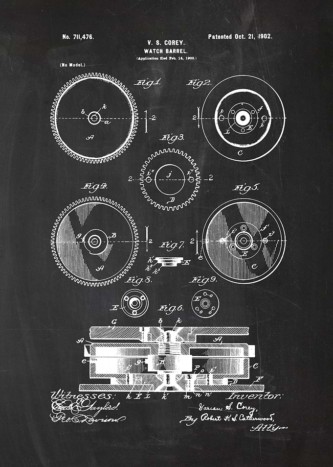 1902 Watch Barrel - Patent Drawing