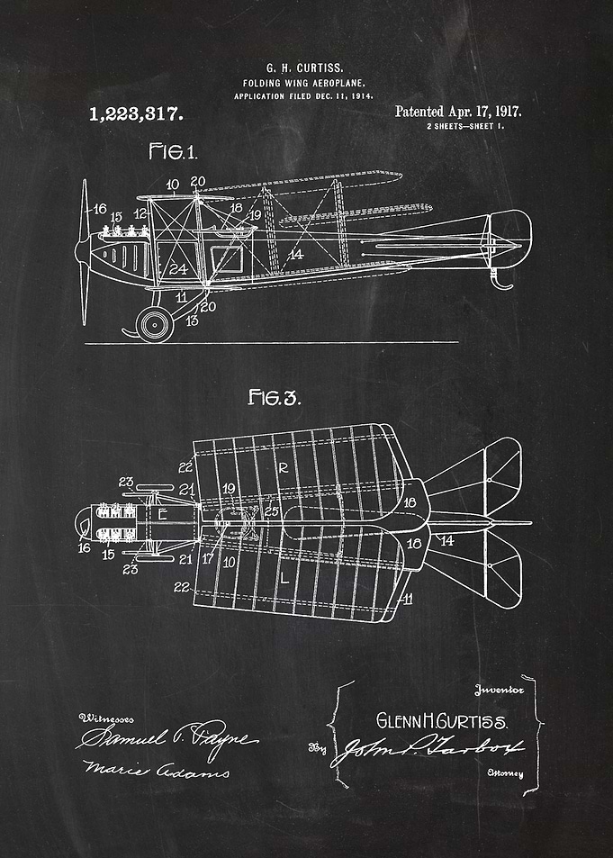 1914 Folding Wing Aeroplane - Patent Drawing