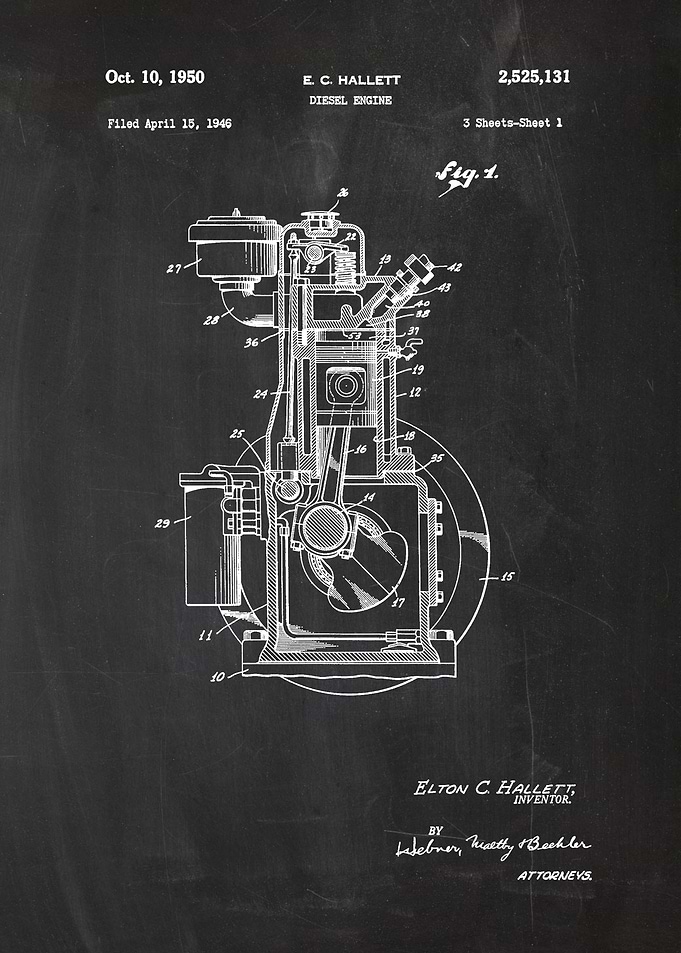 1946 Diesel Engine - Patent Drawing