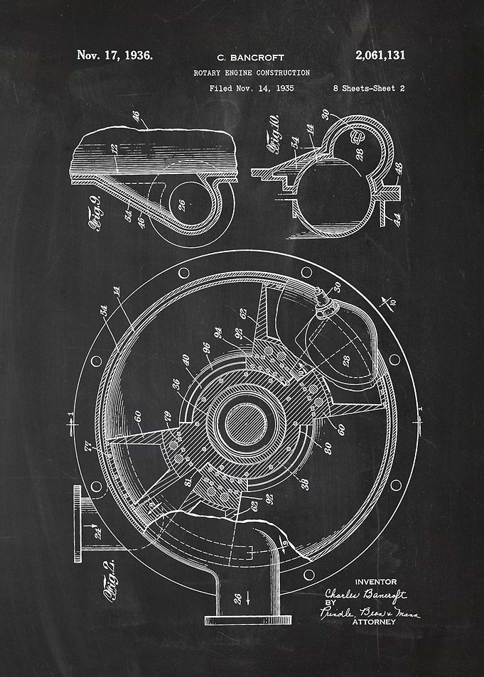 1935 Rotary Engine Construction - Patent Drawing