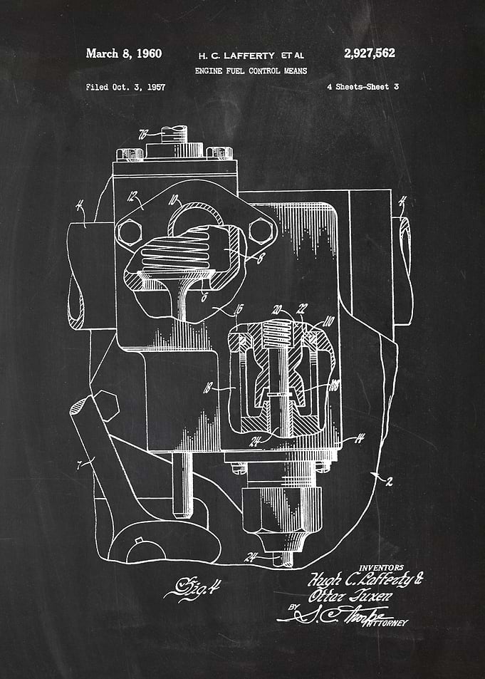 1957 Engine Fuel Control Means - Patent Drawing