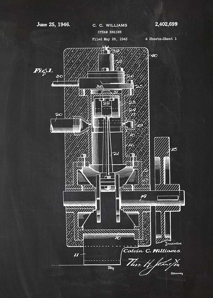 1943 Steam Engine - Patent Drawing