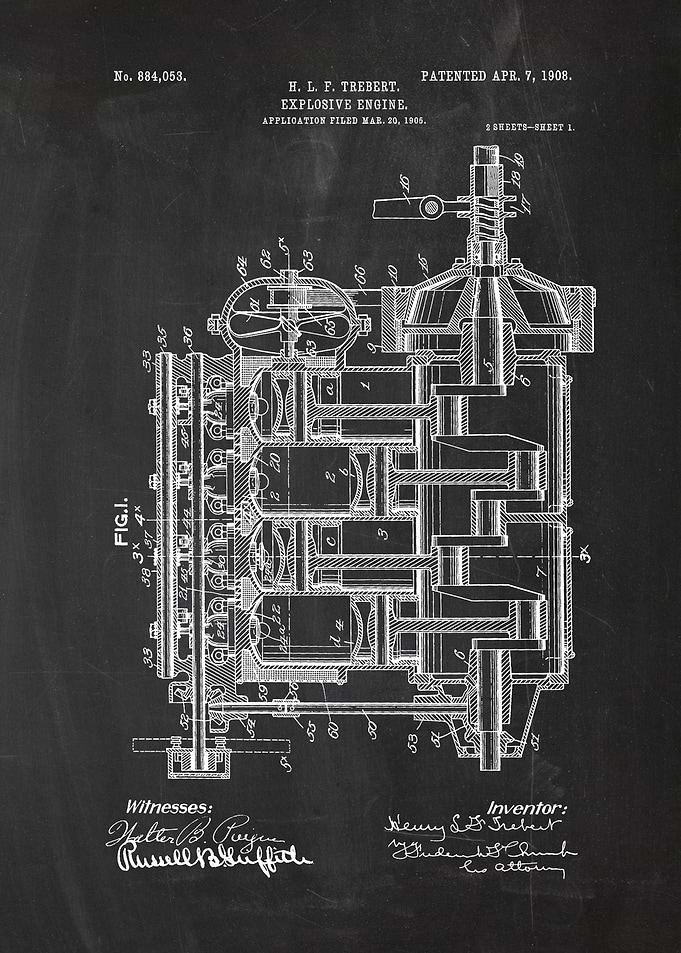 1905 Explosive Engine - Patent Drawing