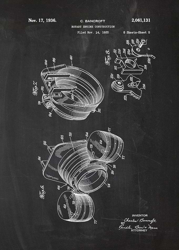 1935 Rotary Engine Construction - Patent Drawing