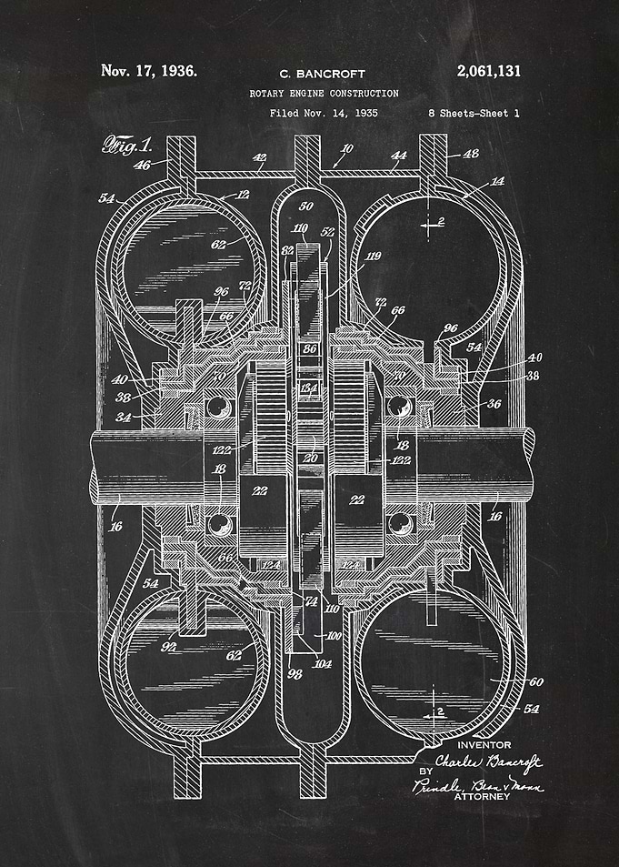 1935 Rotary Engine Construction - Patent Drawing