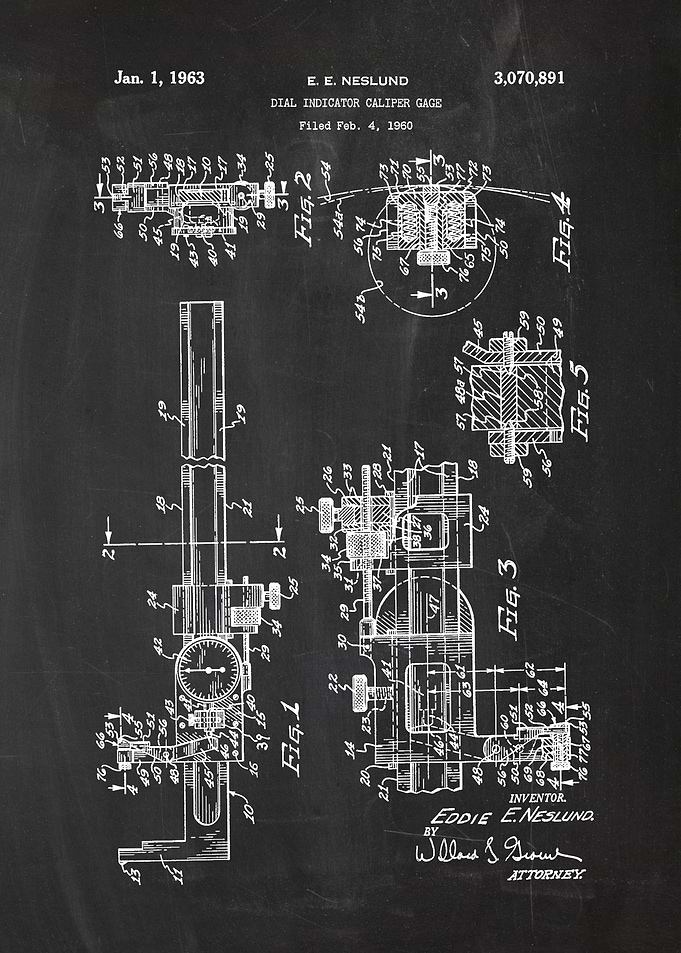 1960 Dial Indicator Caliper Gage - Patent Drawing