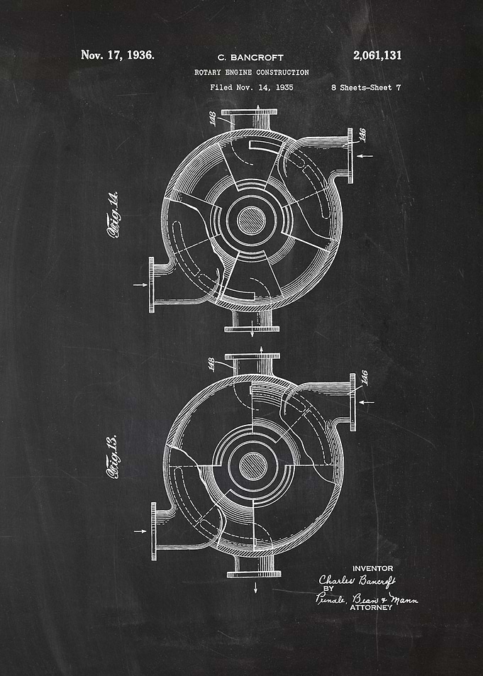 1935 Rotary Engine Construction - Patent Drawing
