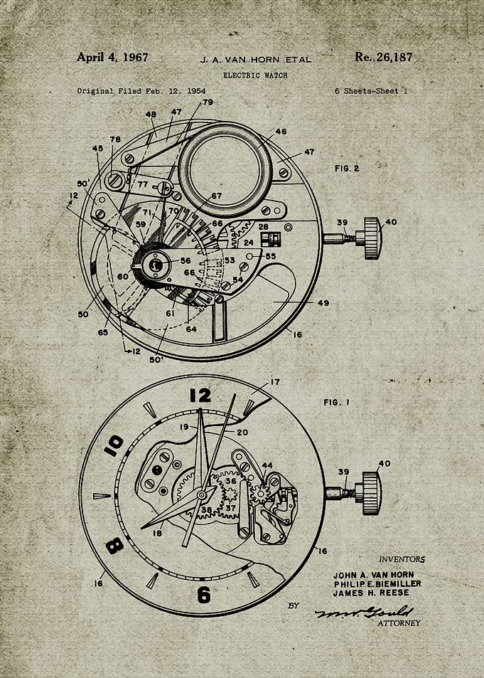1954 Electric Watch - Patent Drawing