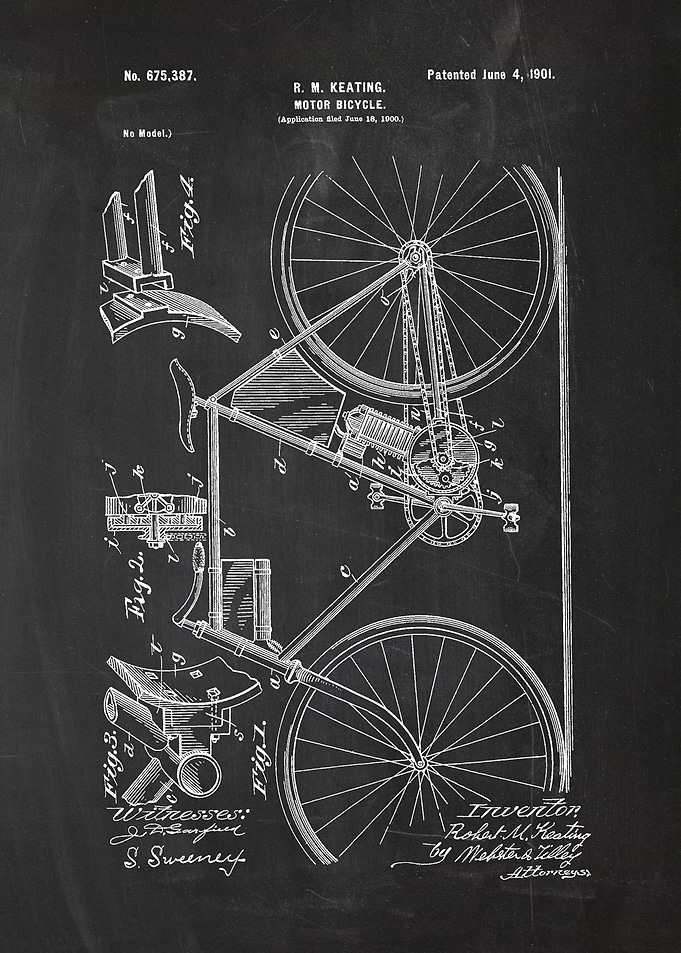1900 Motor Bicycle - Patent Drawing