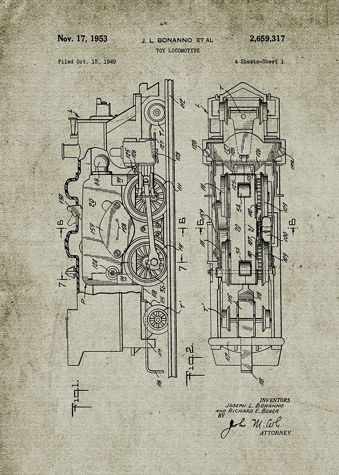 1949 Toy Locomotive - Patent Drawing