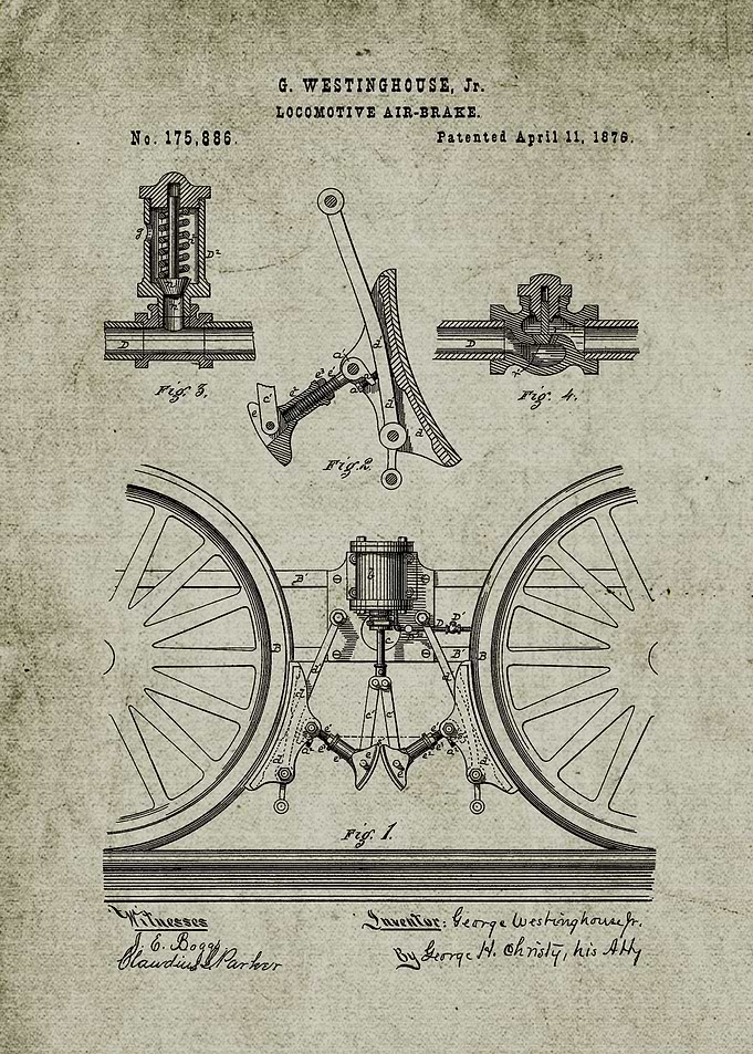 1876 Locomotive Air-Brake - Patent Drawing