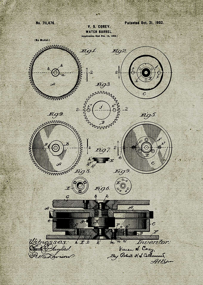 1902 Watch Barrel - Patent Drawing