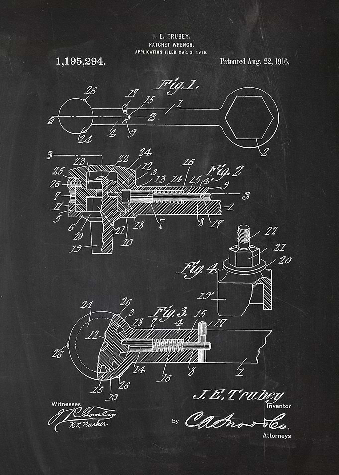 1916 Ratchet Wrench - Patent Drawing