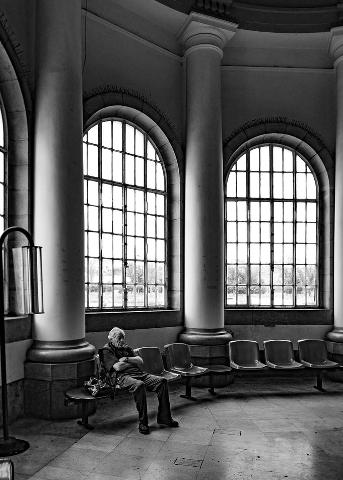 A man in a train station
