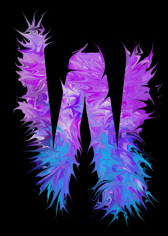 W - pink, purple, blue