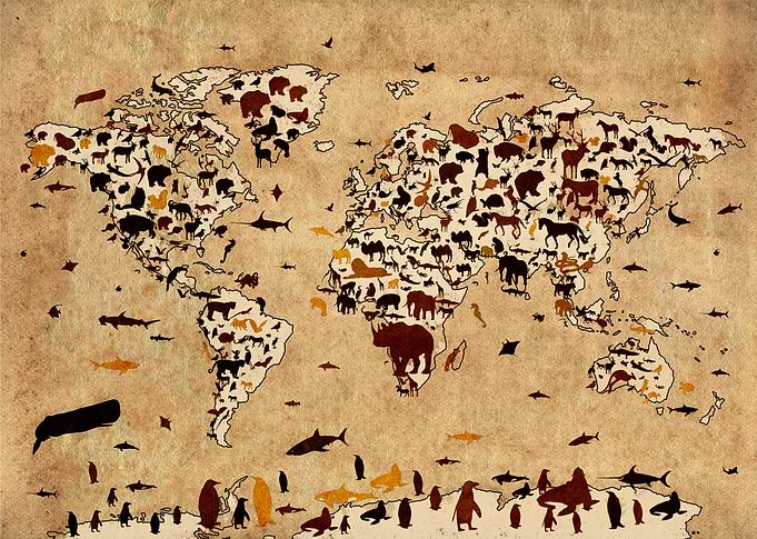 world map animals