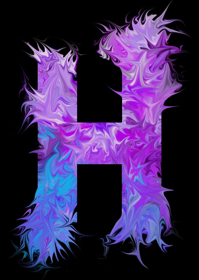 H - pink, purple, blue