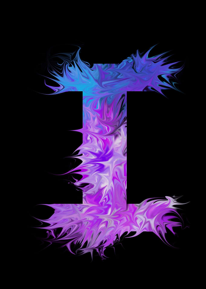 I - pink, purple, blue