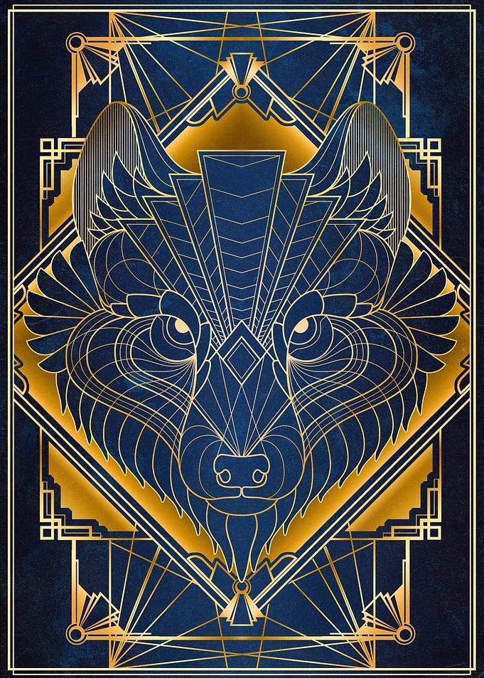 Gold Deco Wolf