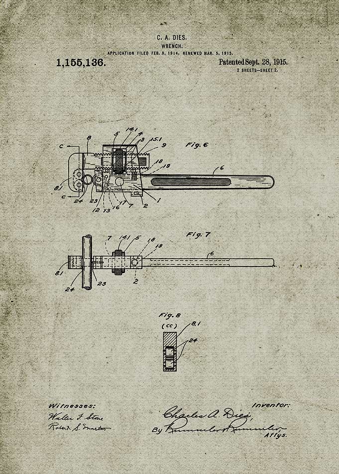 1915 Wrench-Patent Drawing