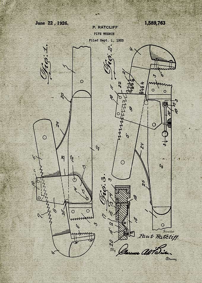 1925 Pipe Wrench - Patent