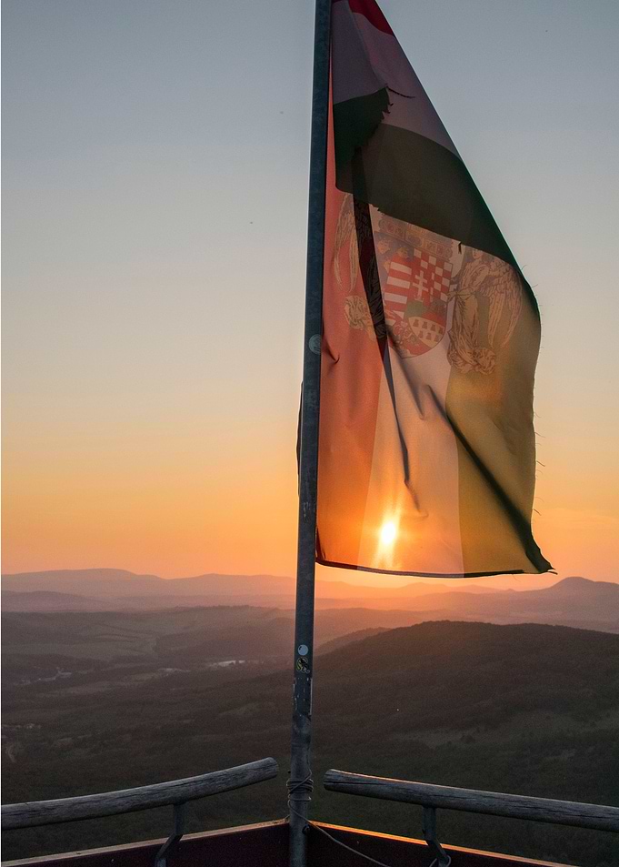 Hungarian flag in sunset