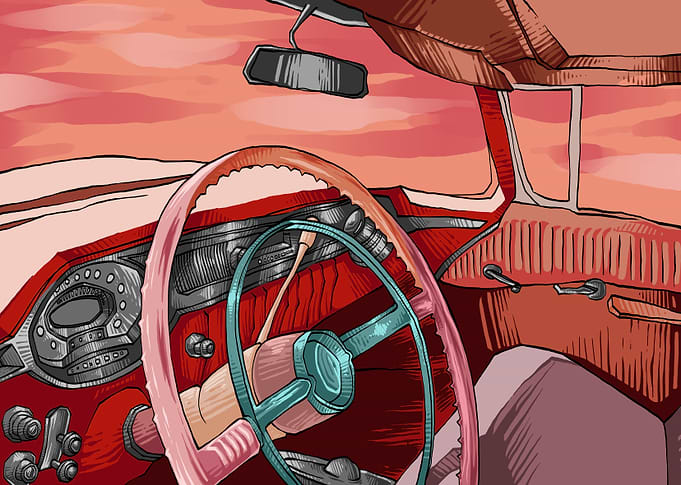Sunset in the car