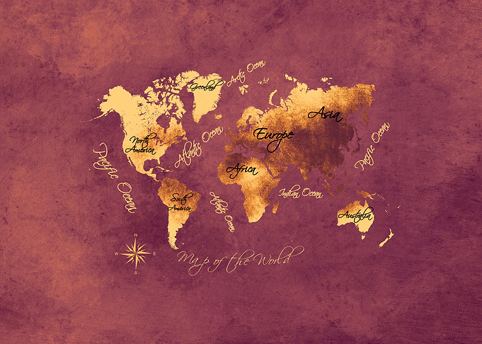 world map rose brown gold
