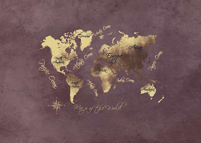 world map rose brown gold
