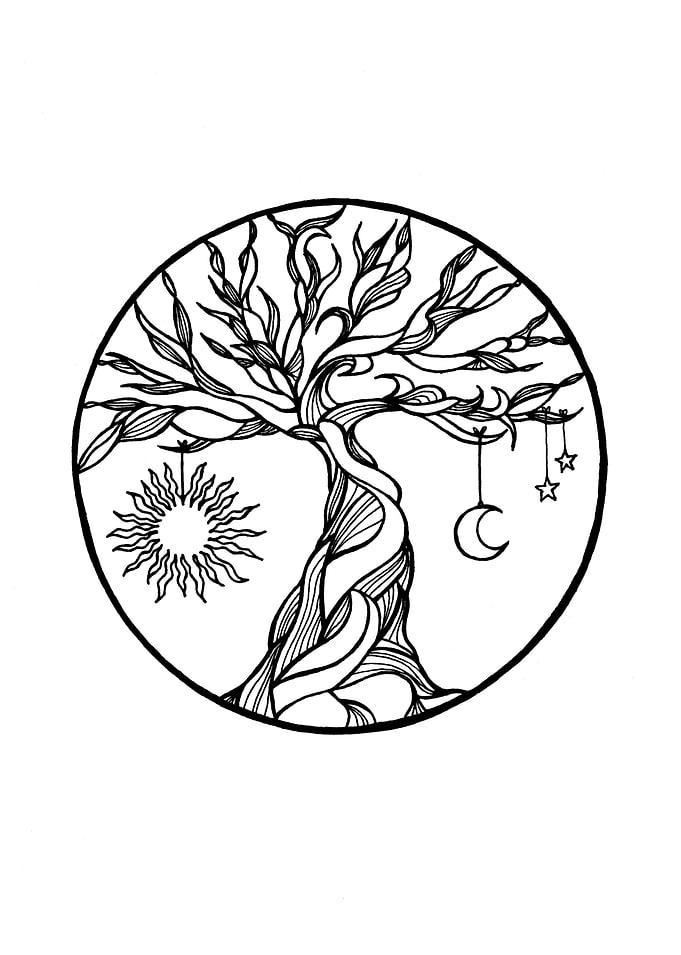 tree with sun, moon&star
