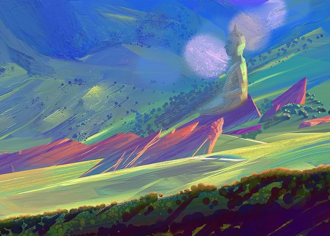 Green Plains with Red Rock
