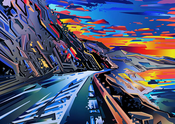 sunset road beach