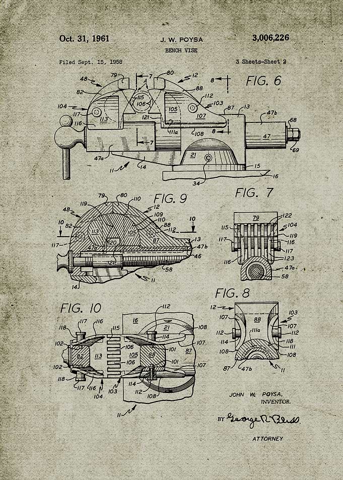1958 Bench Vise-Patent