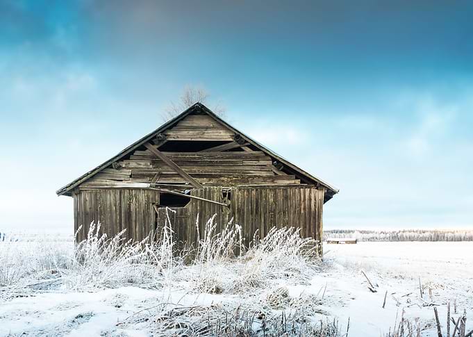 Barn On Frosty Fields