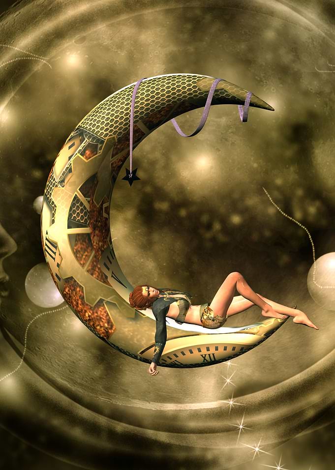 Steampunk women on a moon