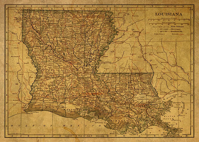 Vintage Map of Louisiana