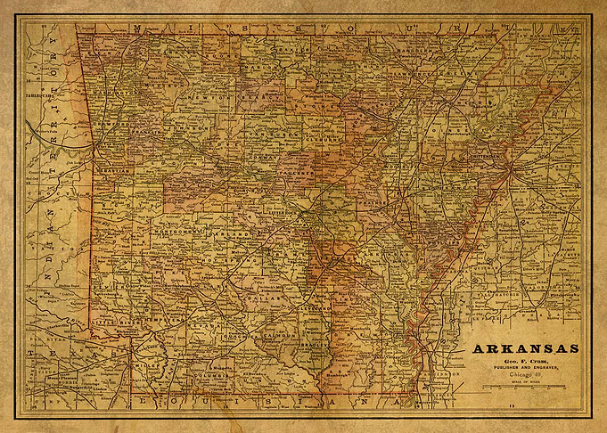 Vintage Map Arkansas 1891