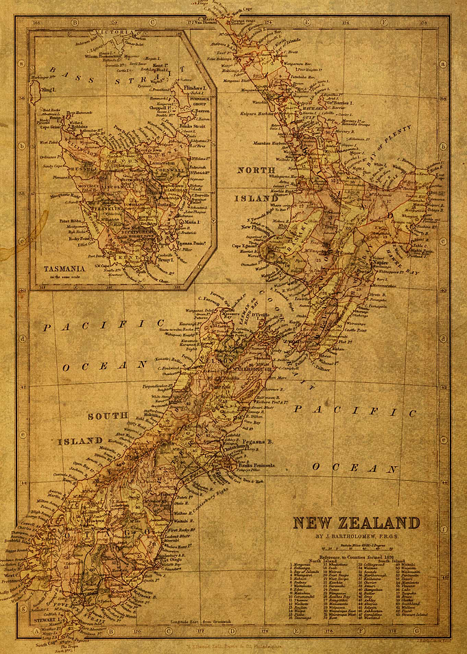 Vintage Map New Zealand