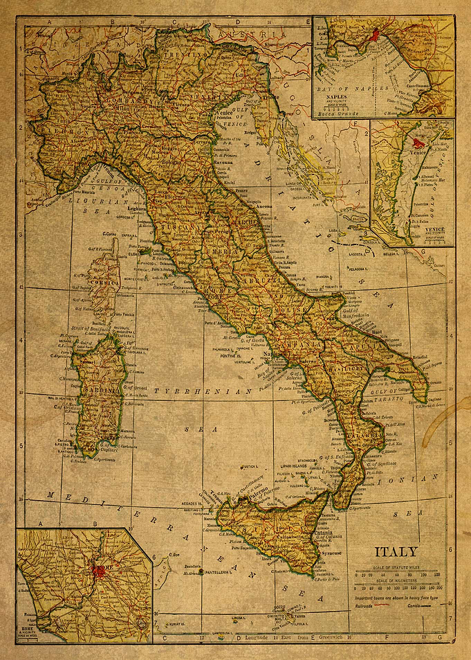 Vintage Map of Italy 1925