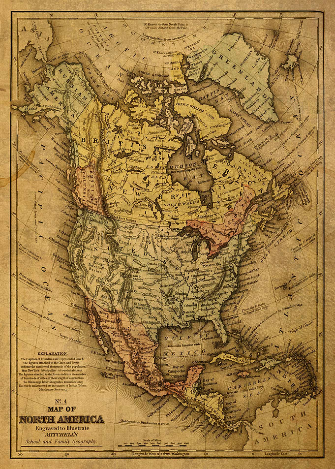 Vintage Map North America