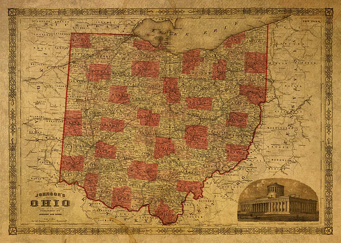 Vintage Map of Ohio 1864