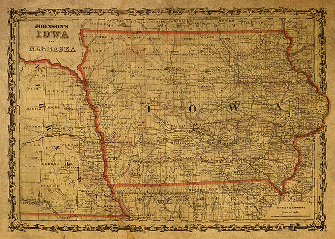 Vintage Map Iowa 1862
