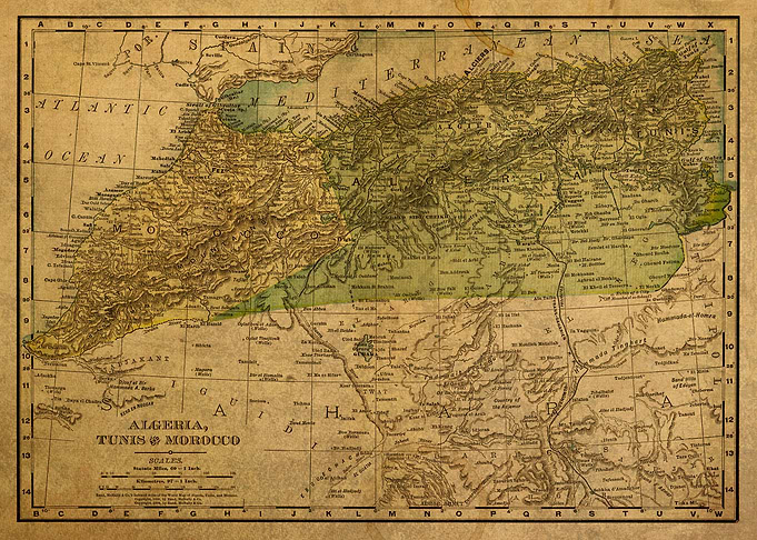 Vintage Map Morocco Algeri
