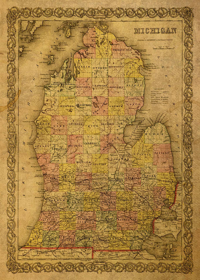 Vintage Map Lower Michigan