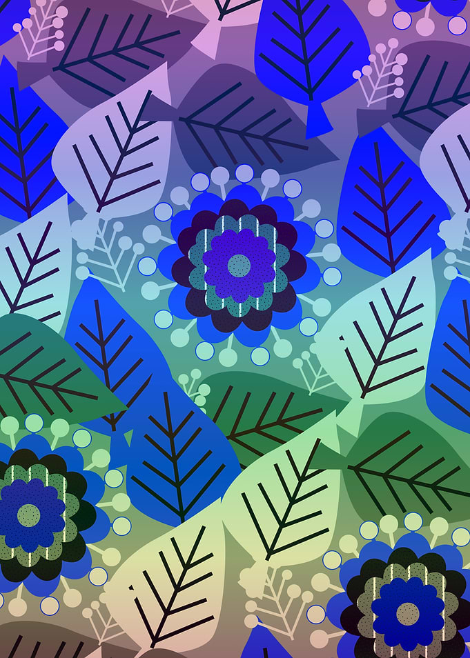 Flowers in green and blue