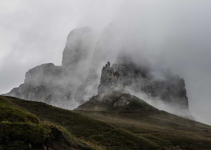 Foggy morning in Dolomites
