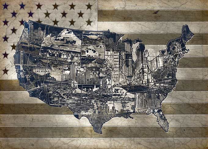 usa map grunge flag