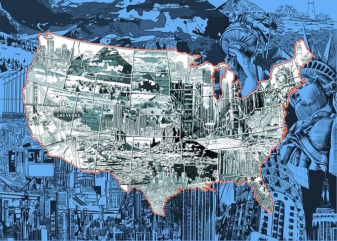usa map landmark drawing