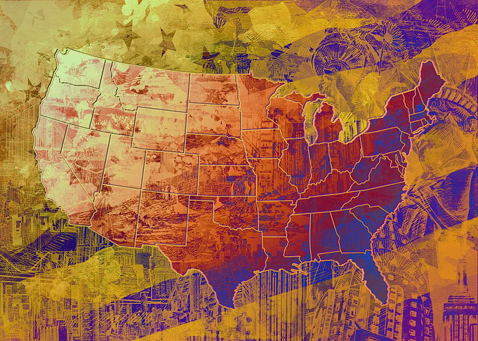 usa map flag gold